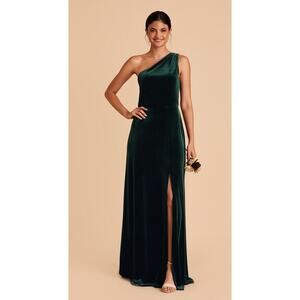 Birdy Grey Kira Velvet Emerald Green One Shoulder Long Dress size Small